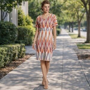 NWT Chicos Cameron Short Sleeve in Red Orange Diamond Size Large $109 Retail